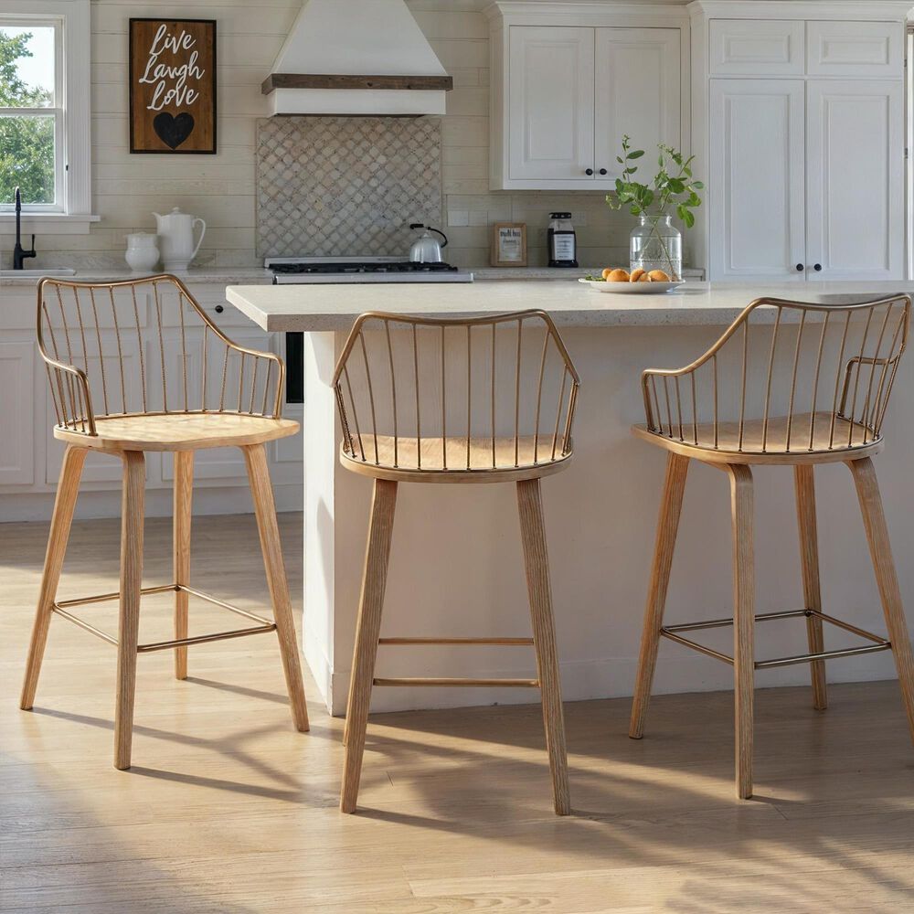 Hearth and Haven Winston Counter Stool in White Washed and Antique Copper, , large