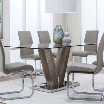 Penny Lane Veneto Glass Top Dining Table in Stainless Steel and Brown - Table Only, , large