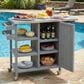 Hearth and Haven Outdoor Kitchen Island Cart with Stainless Steel Top and Lockable Wheels in Gray, , large