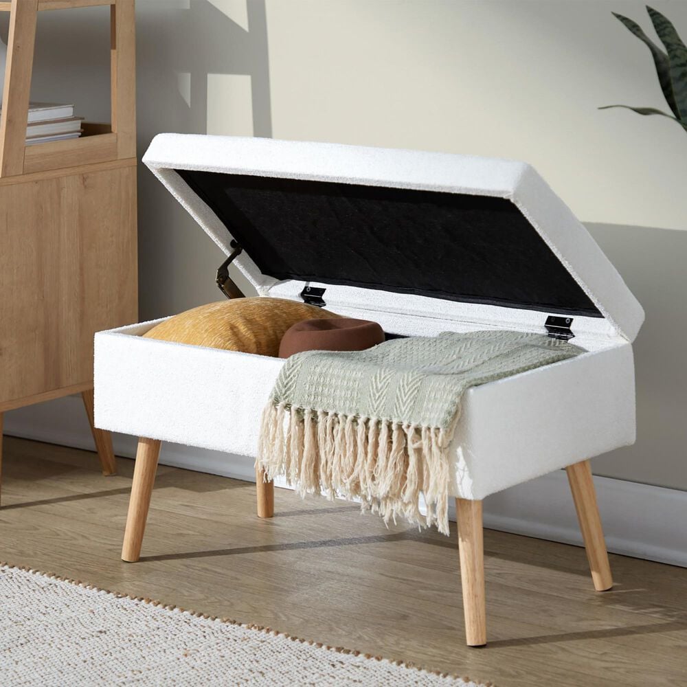 Lumisource Storage Bench with Cream Cushion in Natural, , large