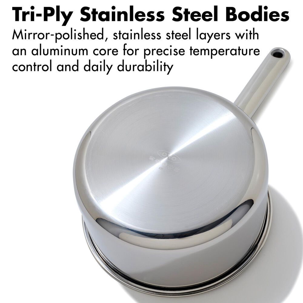Green Pan Trident Hybrid 2.54 Qt Nonstick Saucepan with Lid in Stainless Steel, , large
