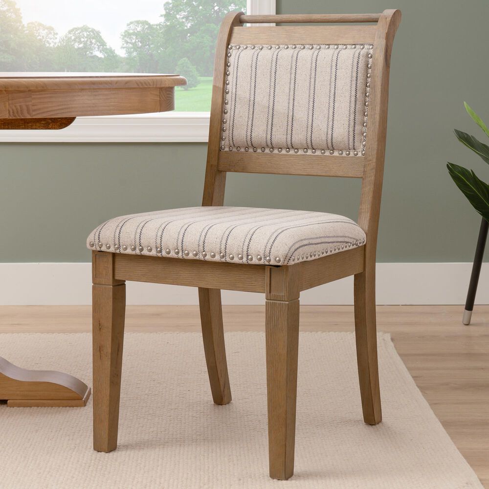 Linon Home Decor Emerson Side Chair with Beige Striped Upholstery in Grey Wash, , large