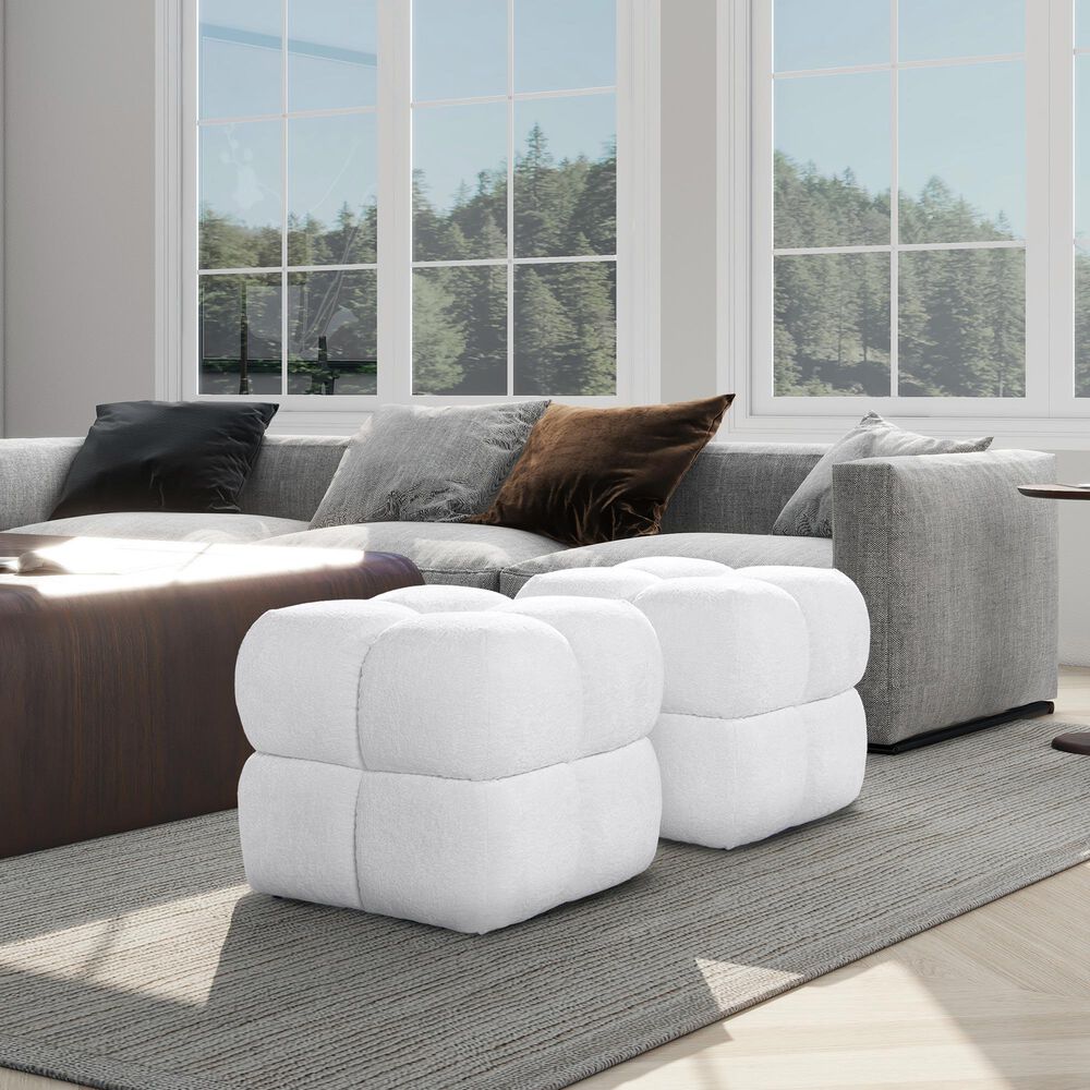 Jennifer Taylor Home Pixel Pouf Ottoman in Almond White, , large