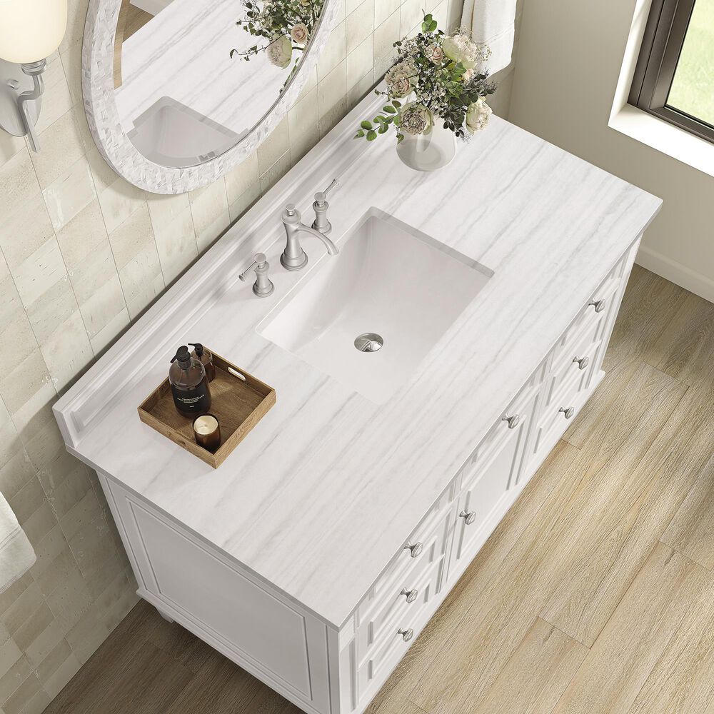 James Martin Vanities Lorelai 48&quot; Single Vanity in Bright White with 3 cm Arctic Fall Solid Surface Top, , large