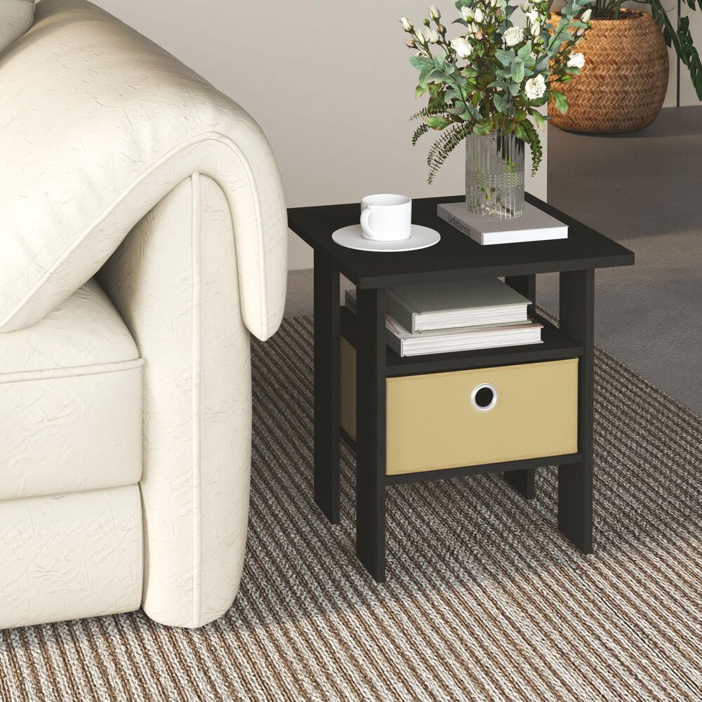 HOMLUX 2-Piece 1-Shelf End Table with Bin Drawer in Espresso, , large