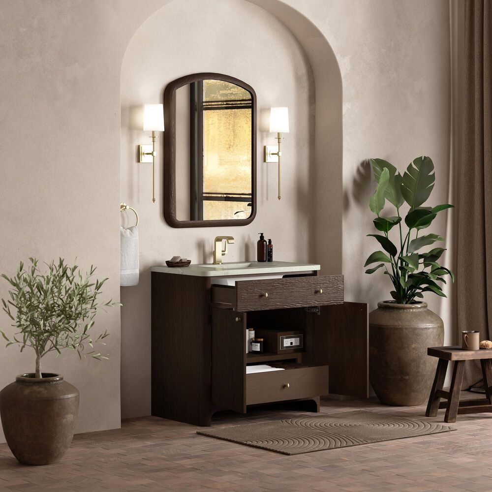 James Martin Vanities Gracyn 36&quot; Single Bathroom Vanity in Sable with 3 cm Victorian Silver Quartz Top and Rectangular Sink, , large