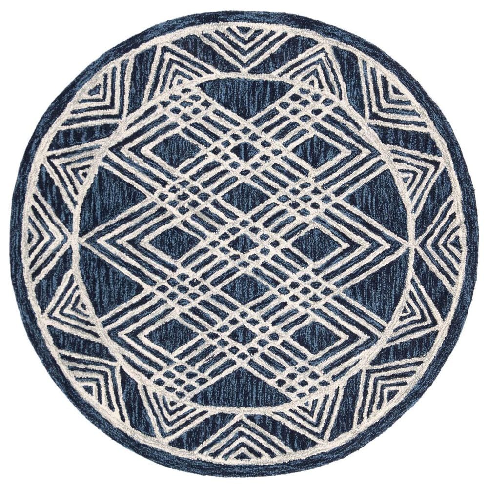 Safavieh Micro-Loop MLP155N 5" Round Navy and Ivory Area Rug, , large