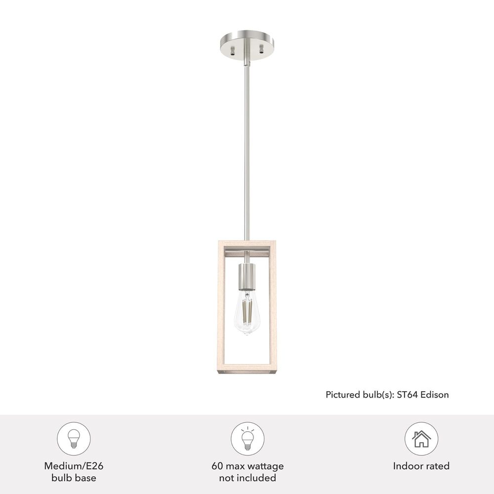 Hunter Squire Manor 1-Light Mini Pendant in Brushed Nickel and Bleached Wood, , large