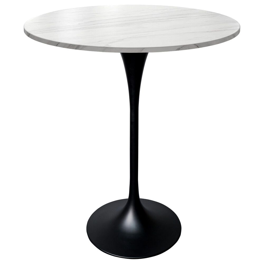 Leisuremod LeisureMod Verve Collection Modern Bar Height Table Black Base with 27 Round Marble White Sintered Stone Top, , large