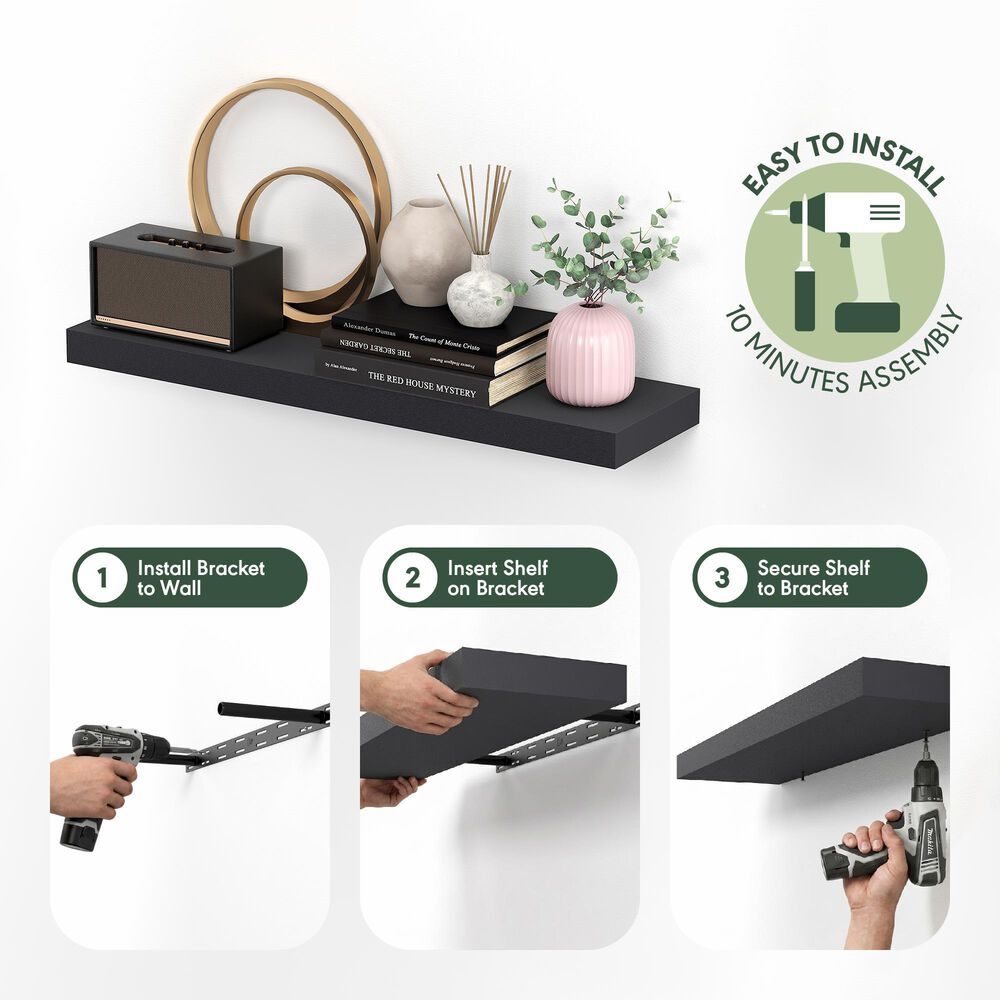 HOMLUX 35" Wall Mounted Floating Shelf with Invisible Brackets in Americano (Set of 2), , large
