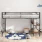 Hearth and Haven Adam Twin Loft Bunk Bed with Cinnamon Wood Shelf in Black, , large