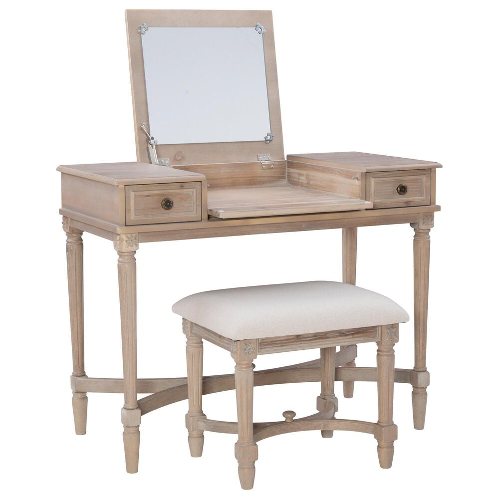 Linon Home Decor Cyndi Vanity with Stool in Grey Wash, , large