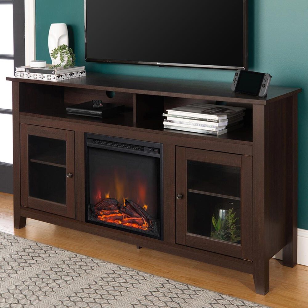 Walker Edison Wasatch 58" Fireplace Glass Wood TV Stand in Espresso, , large