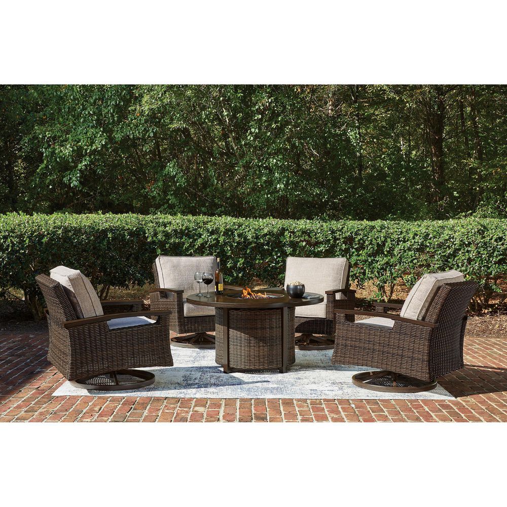 Ashley Monterey Point Patio Swivel Lounge Chair with Cushion in Dark Brown (Set of 2), , large