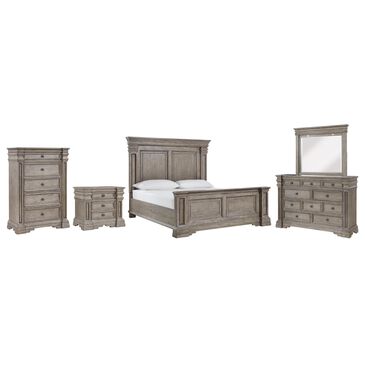 Millenium Blairhurst 5-Piece King Panel Bedroom Set in Light Warm Grayish Brown with Lights and USB Ports, , large