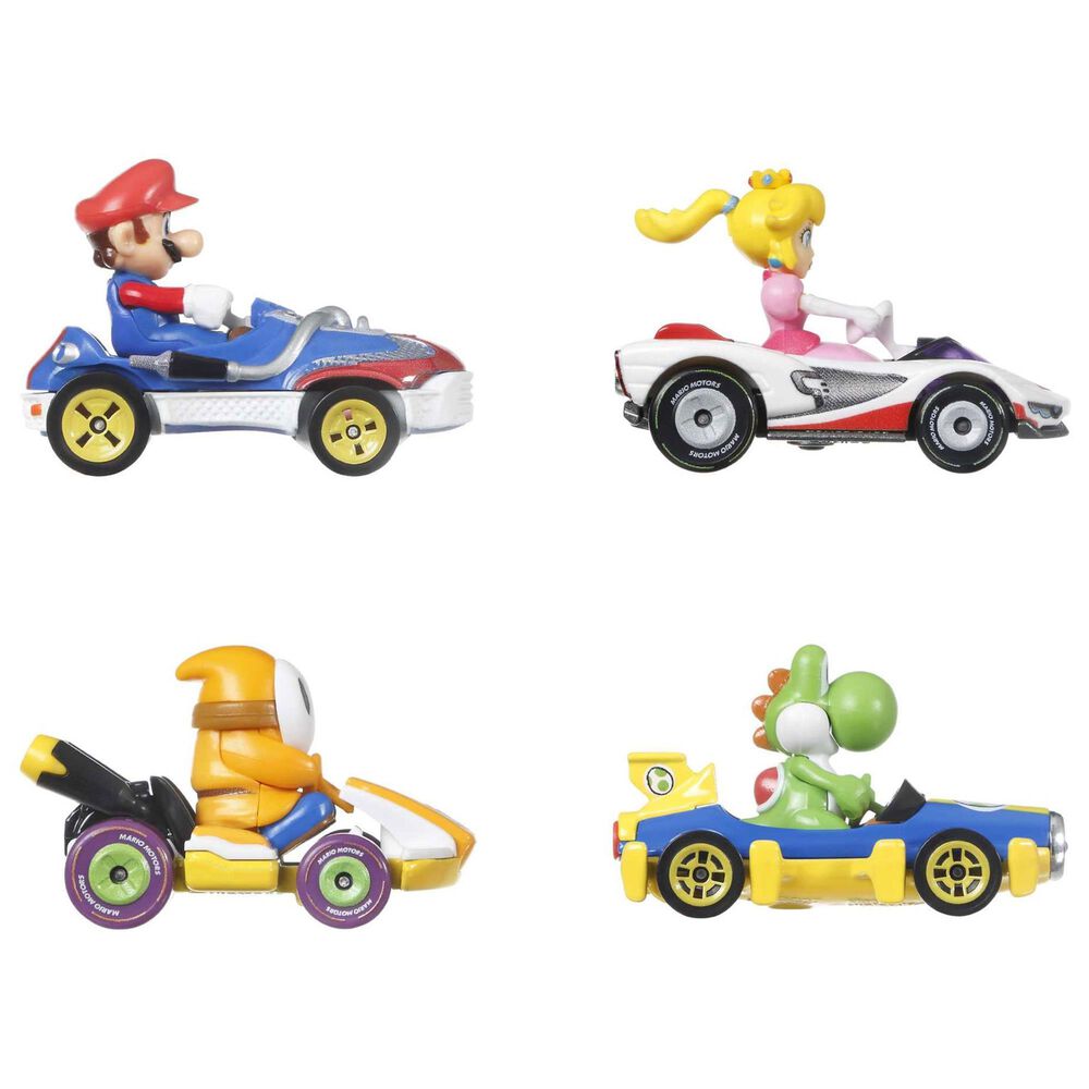 Hot Wheels Mario Kart Toy Character Vehicle 4-Pack - Mario, Yoshi, Princess Peach, Orange Shy Guy, , large