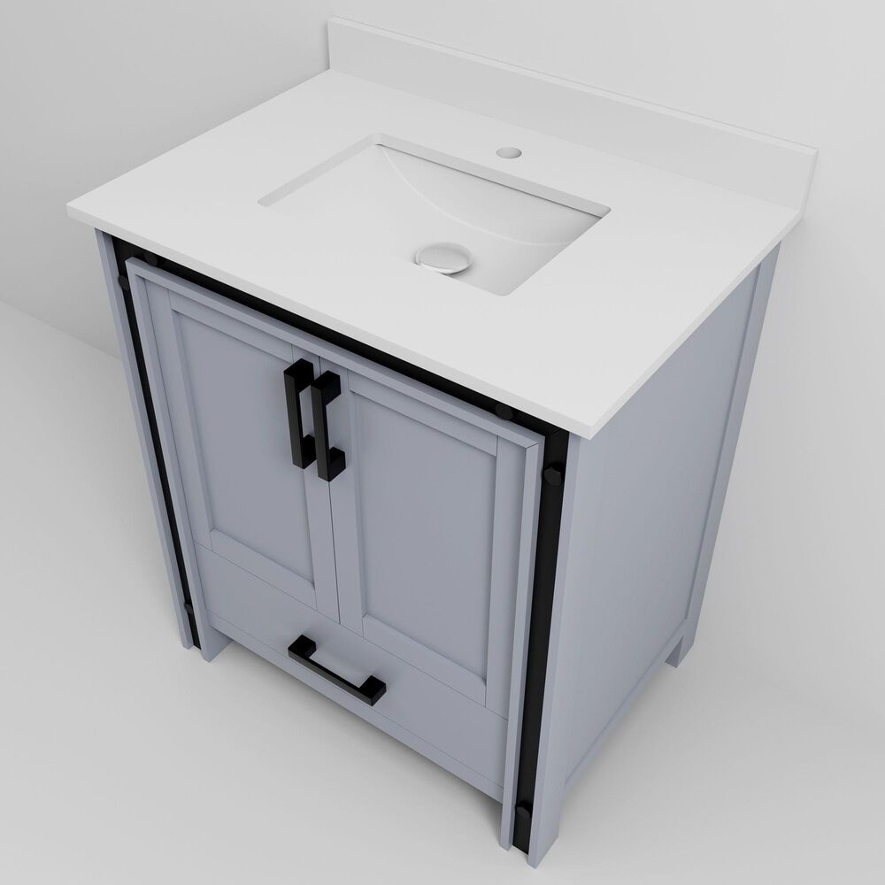 Lexora Home Ziva 30&quot; Single Bathroom Vanity in Dark Grey with 2 cm White Cultured Marble Top and Rectangular Sink, , large