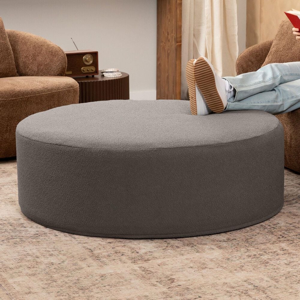 Jaxx Candler Round Ottoman in Dark Grey, , large