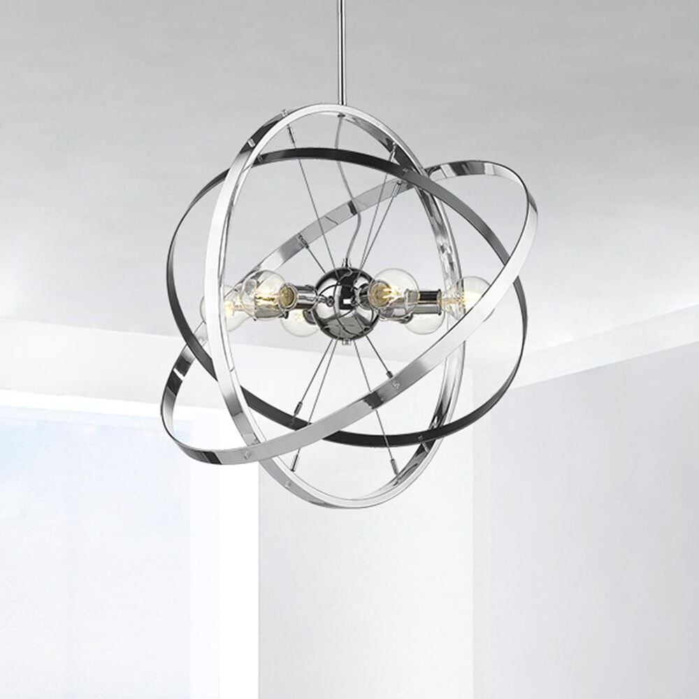 Golden Lighting Atom 6-Light Chandelier in Chrome with Black Brushed Steel and Chrome Accent Rings, , large