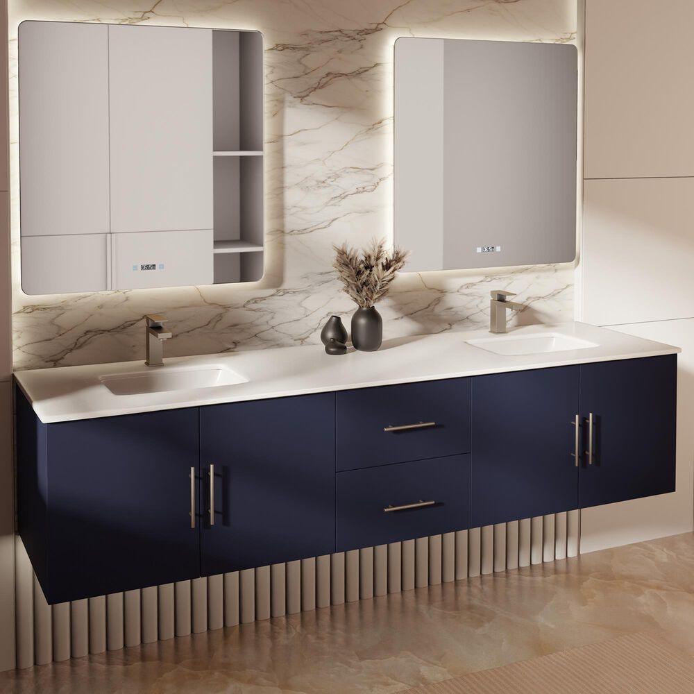 Lexora Home Geneva 80" Double Bathroom Vanity in Navy Blue with 2 cm White Cultured Marble Top and Rectangular Sinks, , large