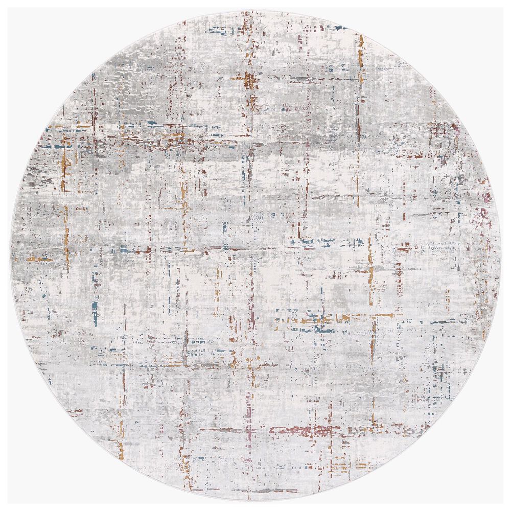 Surya Aisha 7"10" Round Charcoal, Gray, Dark Blue, Off-White, Burgandy and Burnt Orange Area Rug, , large