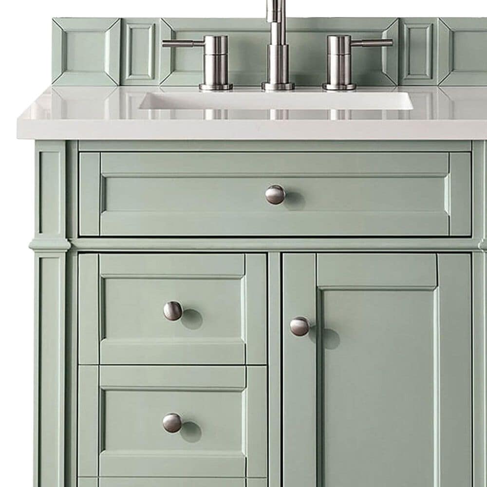 James Martin Vanities Brittany 30" Single Bathroom Vanity in Sage Green with 3 cm White Zeus Quartz Top and Rectangular Sink, , large