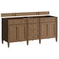 James Martin Brittany 72" Double Bathroom Vanity in Pecan with 3 cm Carrara Marble Top and Rectangular Sinks, , large