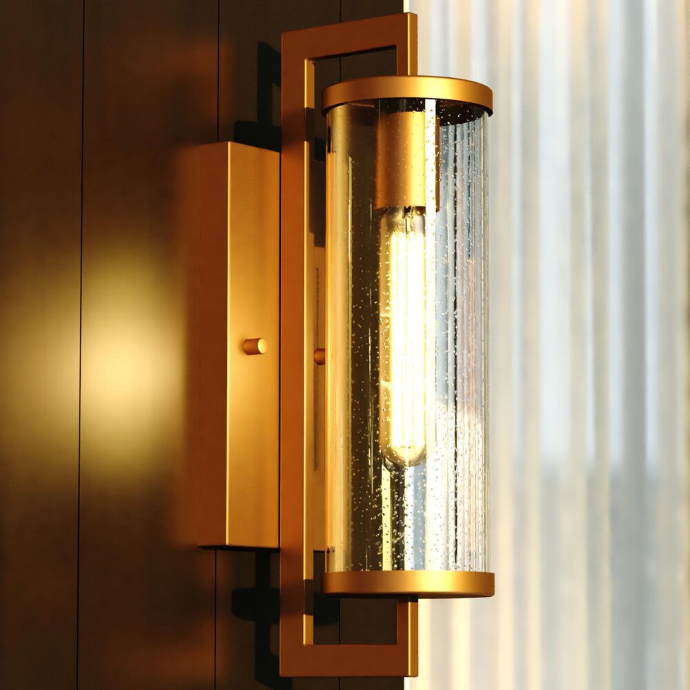 Vaxcel Morgan Park 16" 1-Light Dusk-to-Dawn Sensor Outdoor Wall Sconce in Warm Brass, , large