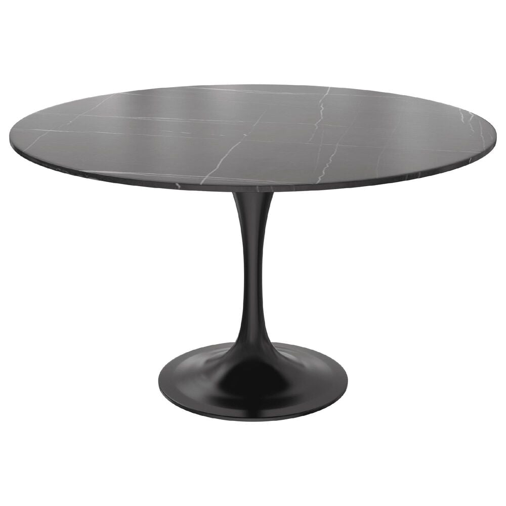 Leisuremod LeisureMod Verve Collection 48 Round Dining Table, Black Base with Sintered Stone Black Top, , large