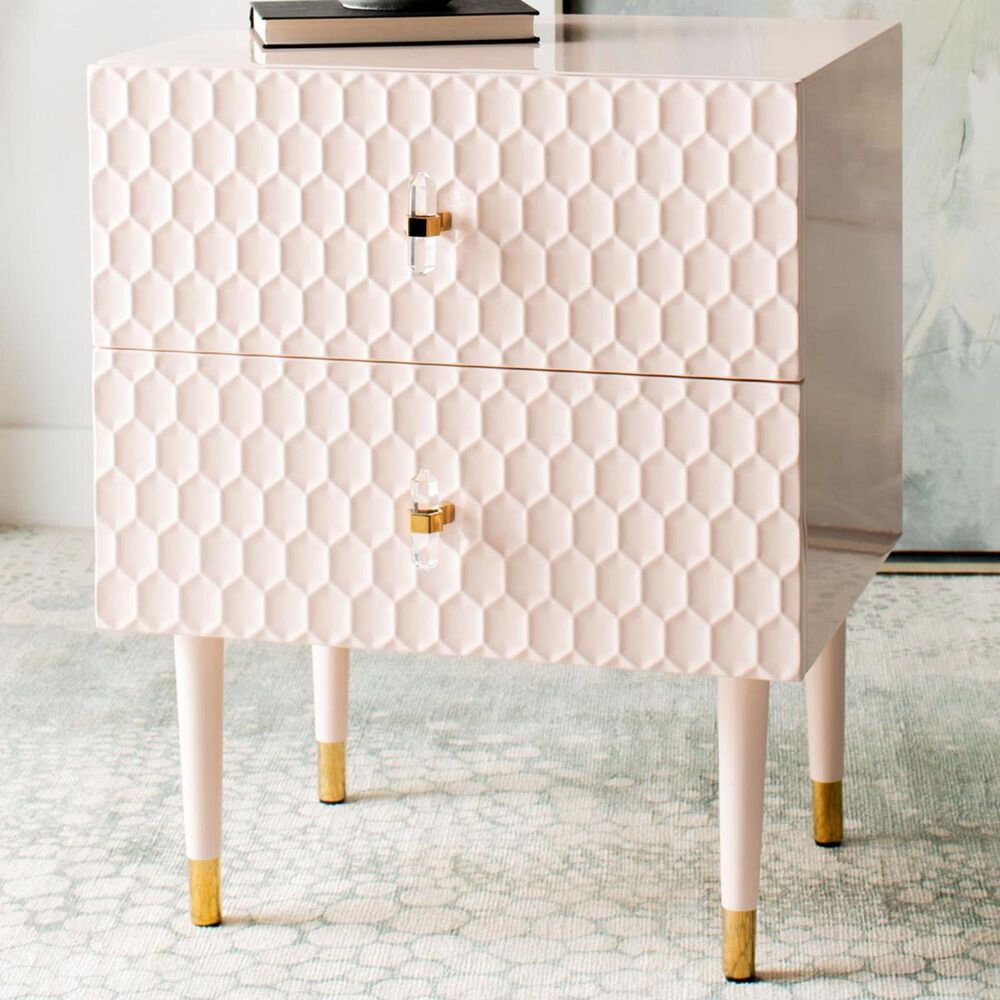 Safavieh Neptune 2-Door Side Table in Light Pink and Gold, , large