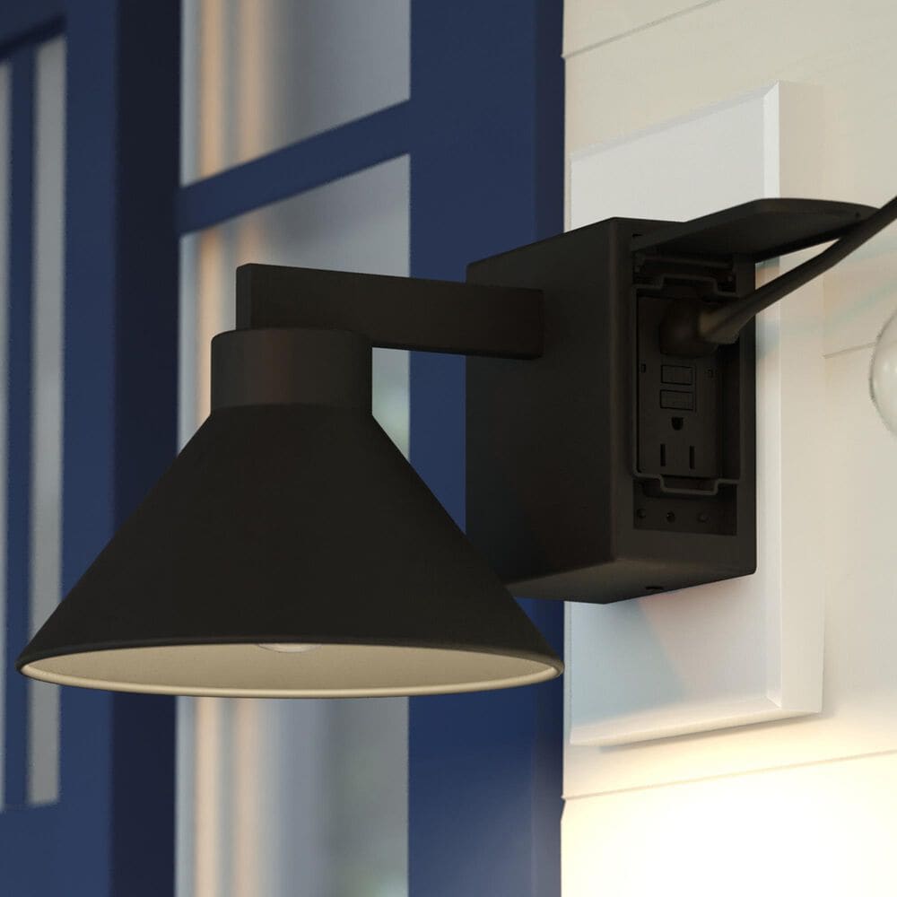 Vaxcel Sumner 1-Light Outdoor Wall Sconce Dusk-to-Dawn with GFCI Outlet in Matte Black, , large