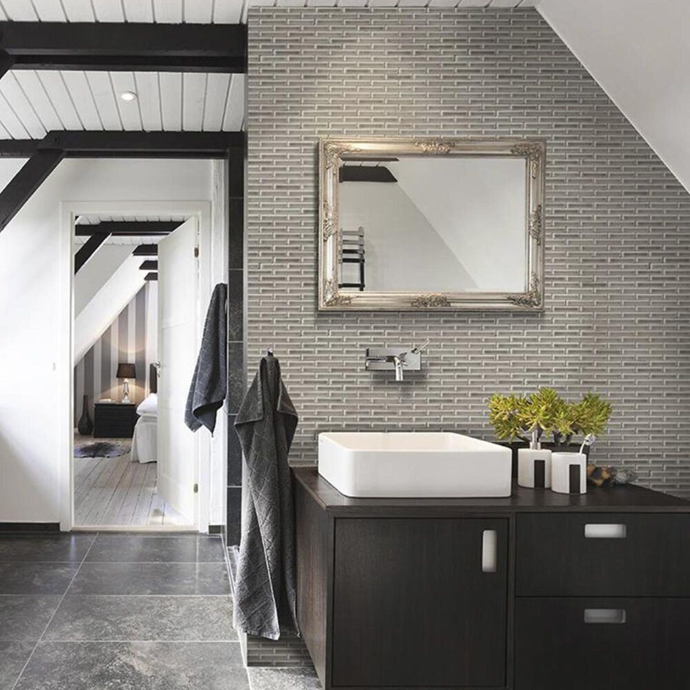 MS International Highland Park Dove Gray Brick 12" x 12" Ceramic Tile, , large