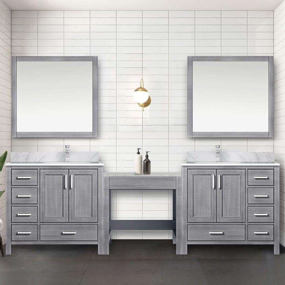 Lexora Home Coraline 102" Double Bathroom Vanity in Distressed Grey with White Carrara Marble Top and Rectangular Sinks, , large