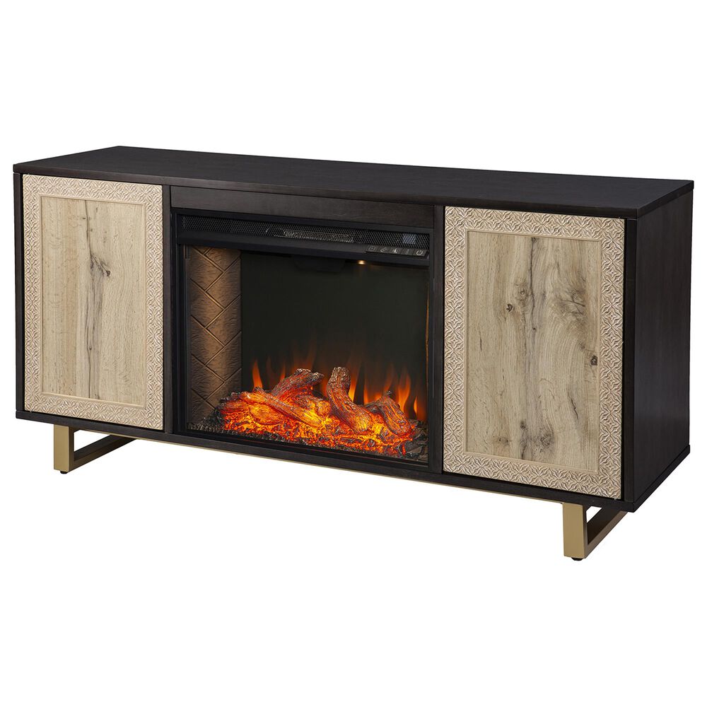 Southern Enterprises Wilconia Alexa Smart Media Fireplace in Dark Brown/Natural/Gold, , large