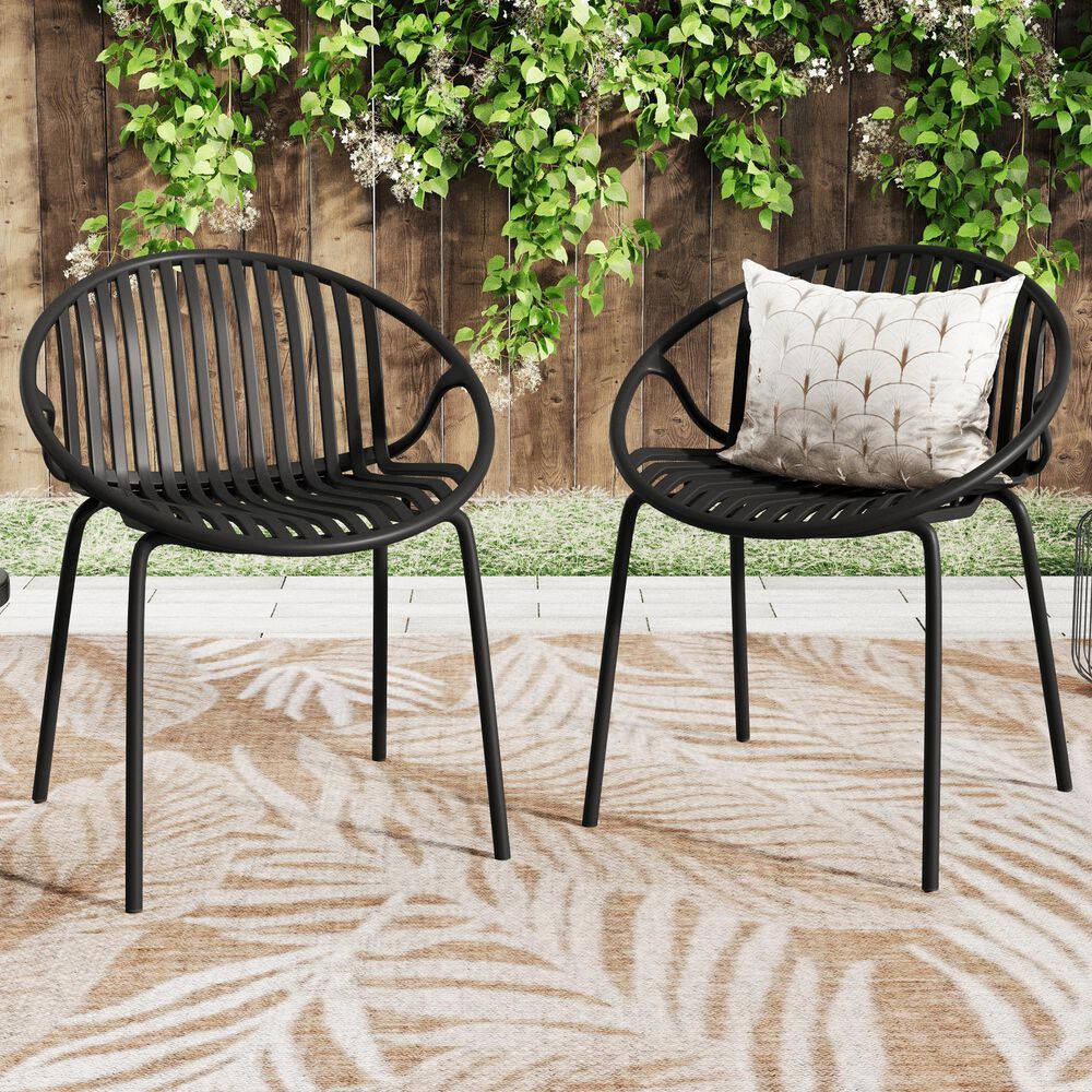 Hearth and Haven Patio Stackable Dining Chair with Breathable Design in Black &#40;Set of 2&#41;, , large