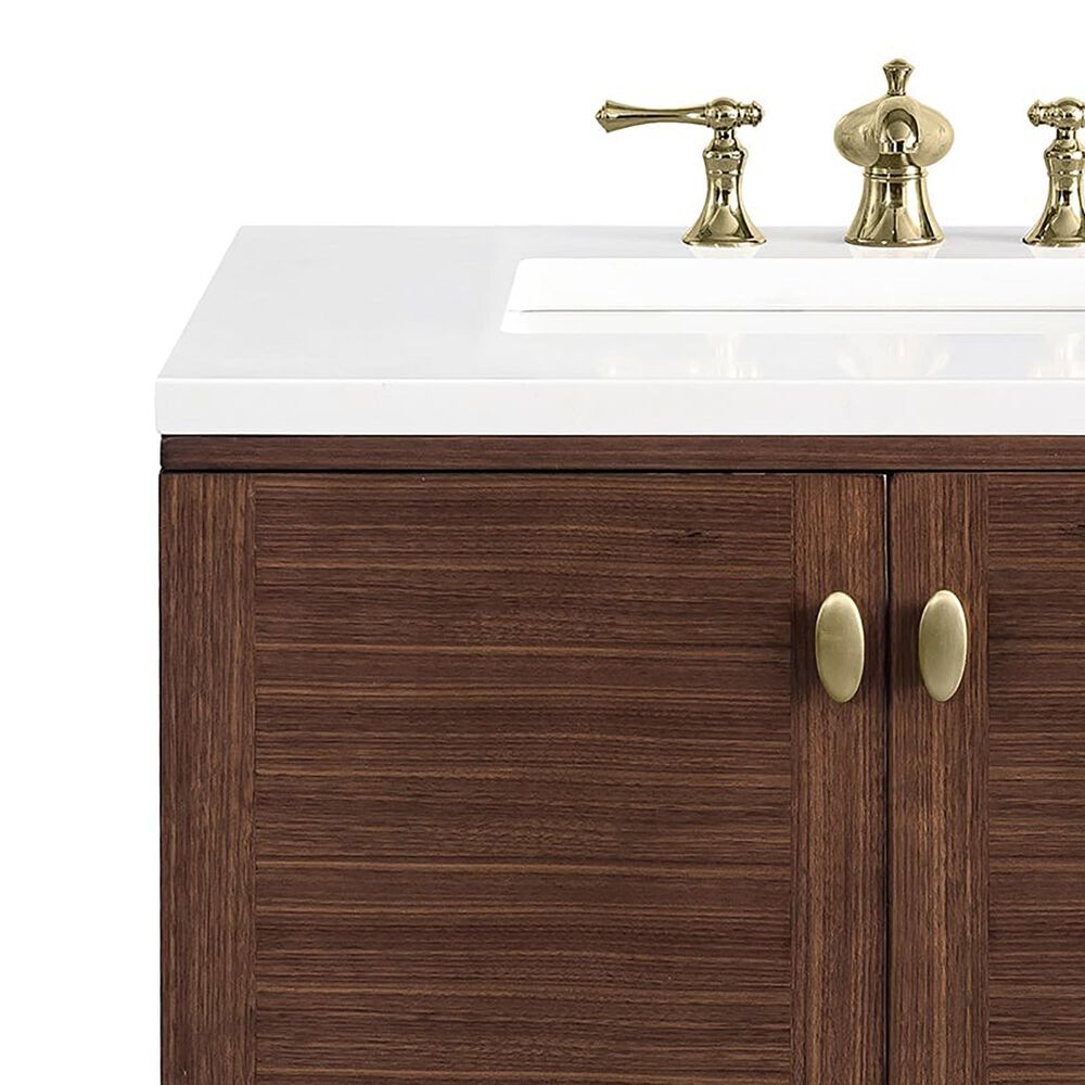 James Martin Vanities Amberly 30&quot; Single Bathroom Vanity in Walnut with 3 cm White Zeus Quartz Top and Rectangular Sink, , large