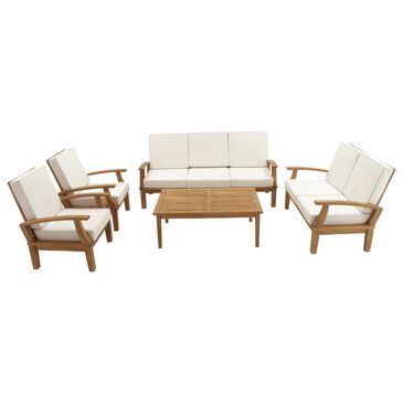 Maple and Jade 5-Piece Outdoor Seating Set with White Cushion in Brown, , large