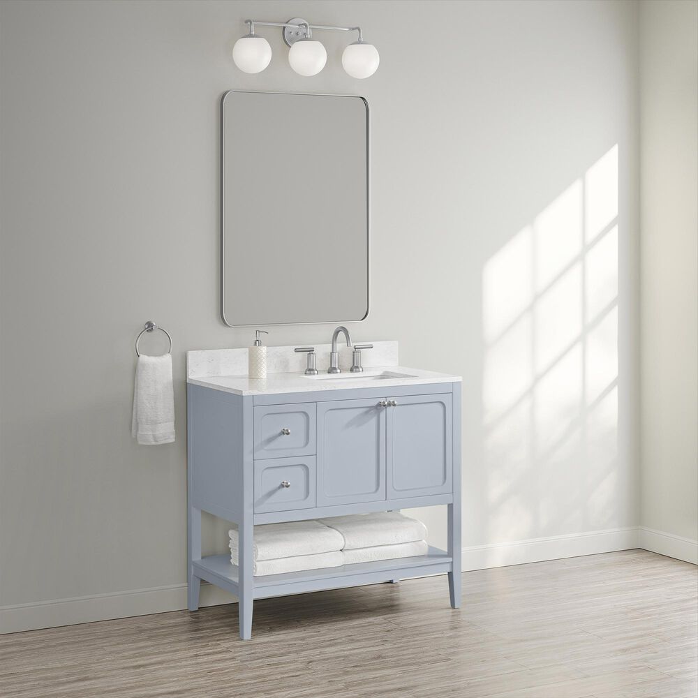 37B Ravello 36" Single Bathroom Vanity Cabinet in Soft Blue with Marble Top and Backsplash, , large