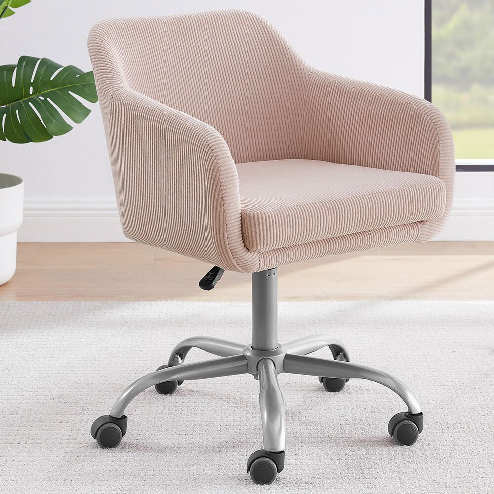Linon Home Decor Rylen Office Chair with Pink Cushion in Silver, , large