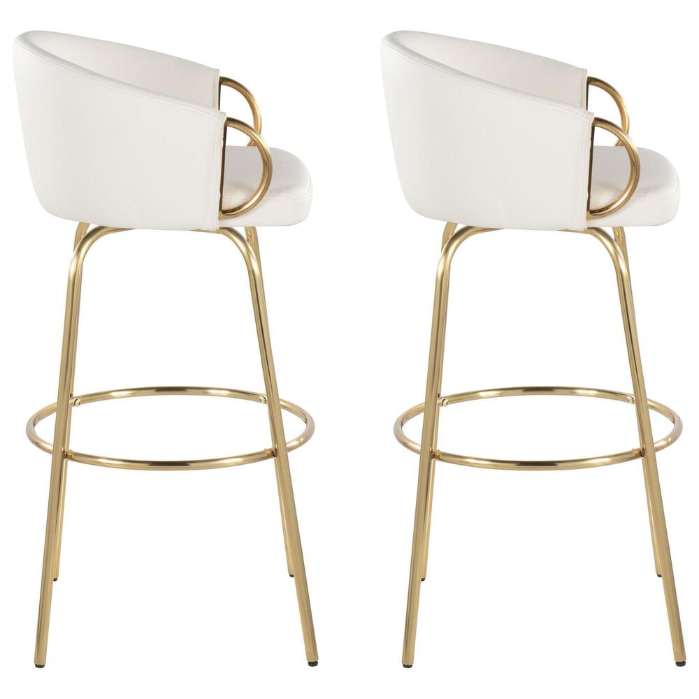 LumiSource Claire Swivel Barstool with White Faux Leather Upholstery in Gold (Set of 2), , large