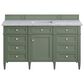 James Martin Vanities Brittany 60" Single Bathroom Vanity in Smokey Celadon with 3 cm Carrara White Marble Top and Rectangular Sink, , large