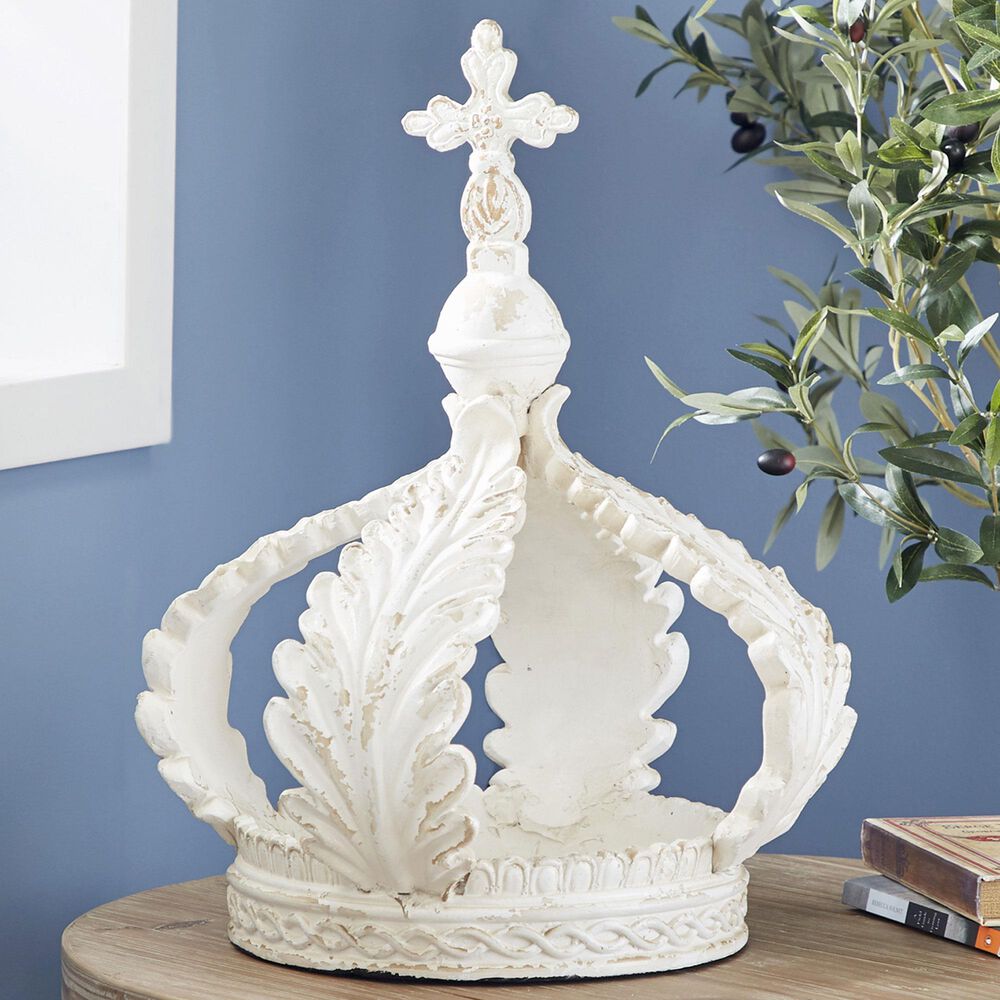 Maple and Jade Royal Crown Sculpture in Matte Antique White, , large