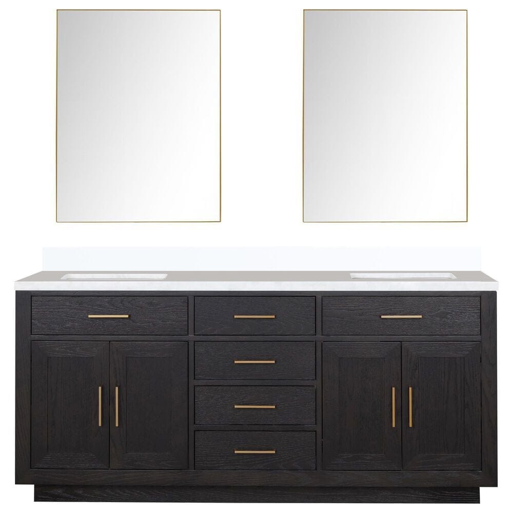 Lexora Home Abbey 72&quot; Double Bathroom Vanity in White Oak with 2 cm White Quartz Top, Rectangular Sinks and 70&quot; Mirror, , large