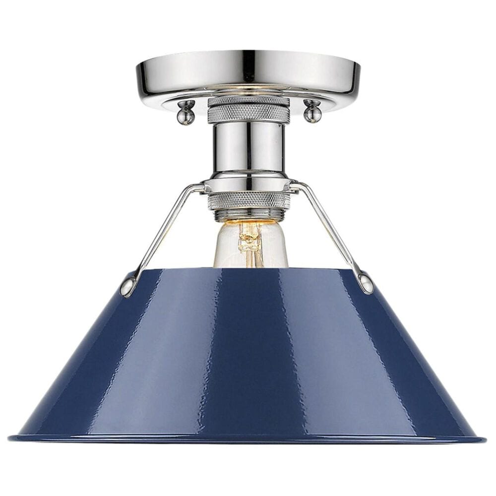 Golden Lighting Orwell CH Flush Mount in Chrome with Navy Blue Shade, , large