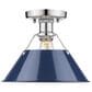 Golden Lighting Orwell CH Flush Mount in Chrome with Navy Blue Shade, , large