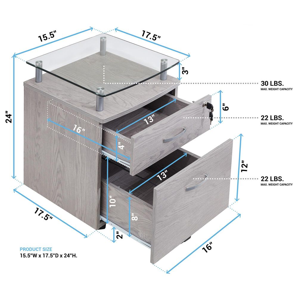 Rta Products Llc Rolling File Cabinet with Glass Top in Grey, , large