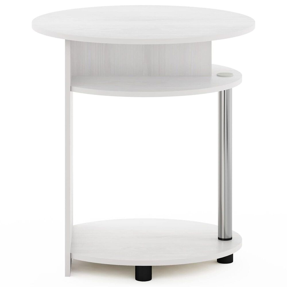 HOMLUX Oval End Table with Bookshelf in White Oak and Chrome, , large