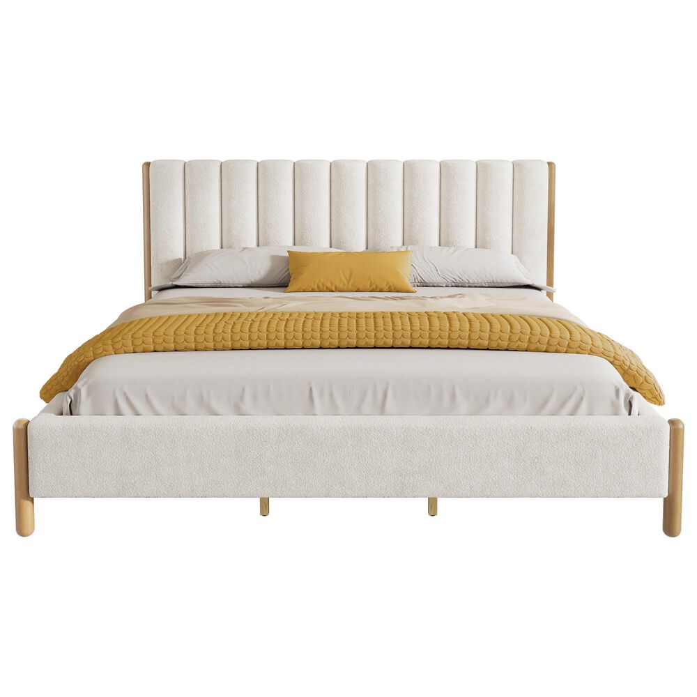Hearth and Haven King Upholstered Platform Bed in White, , large