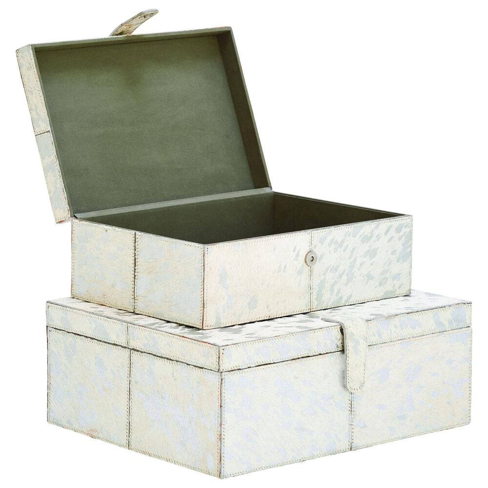 Maple and Jade 2-Piece Handmade Cowhide Storage Decorative Box Set in Silver, , large