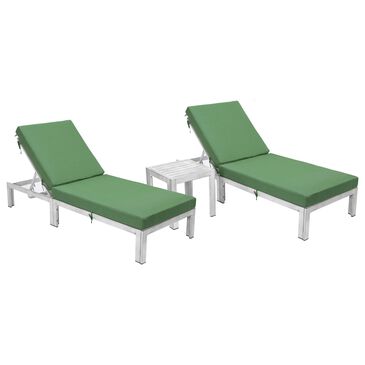 Leisuremod Chelsea 3-Piece Patio Chaise Lounge Chair Set with Green Cushion in Weathered Grey, , large
